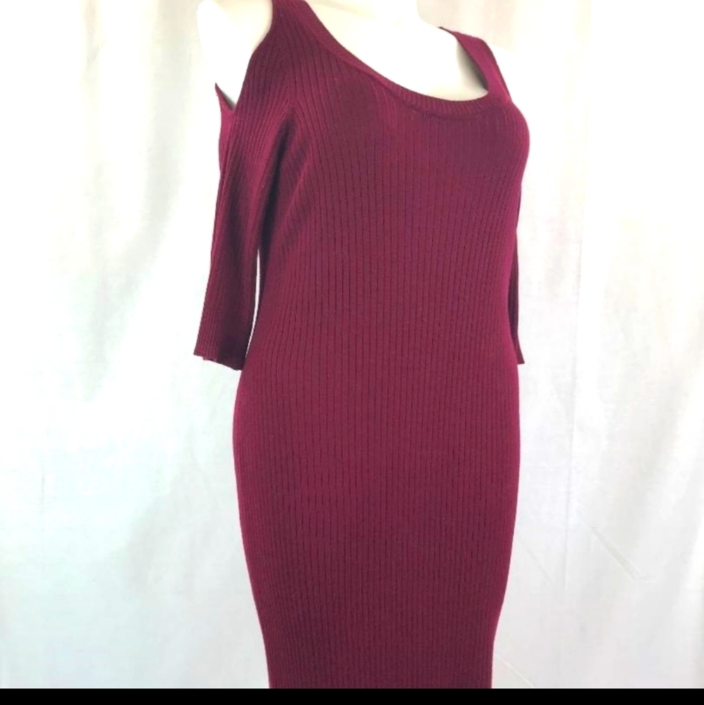 Red Cold Shoulder Ribbed Knit Sweater Dress 3X